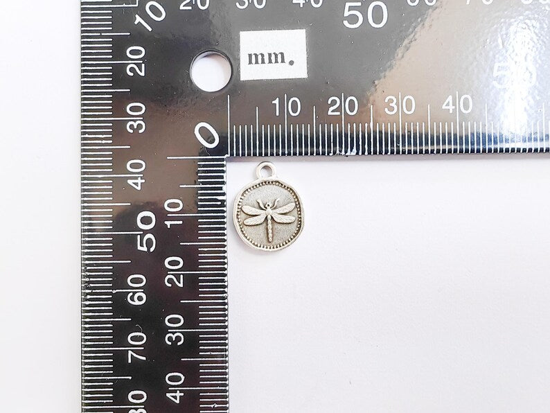 4 Dragonfly Pendant, Double Sided Charm, Insect Jewelry Supply, Nature Bracelet Charm, Earring Charm, Antique Silver Plated 16x12mm G37321