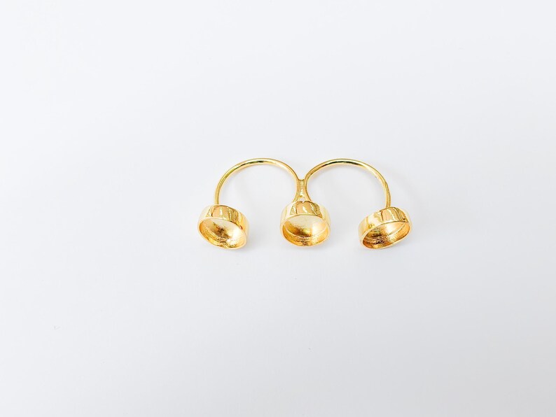 Triple Tray Ring Base Setting, Cabochon Blank, Resin Bezel Mounting, Epoxy Frame, Adjustable Shiny Gold Plated Brass 14x10mm G37322