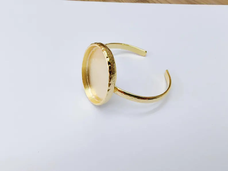Hammered Bracelet Bezel, Adjustable Cuff Blank, 24k Shiny Gold Jewelry Supplies, 40x30mm G37349