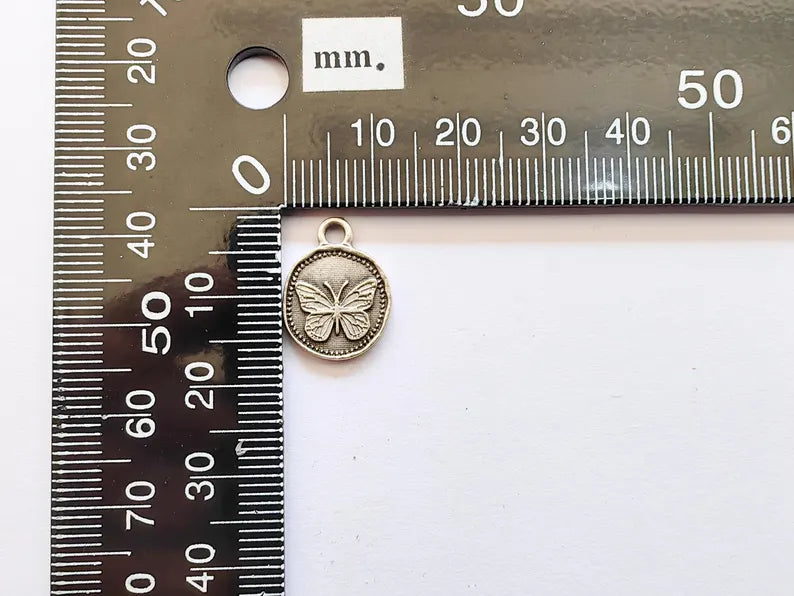 4 Butterfly Charm, Double Sided Pendant, Boho Jewelry Making Supplies, Antique Silver Plated, 16x12mm G37348