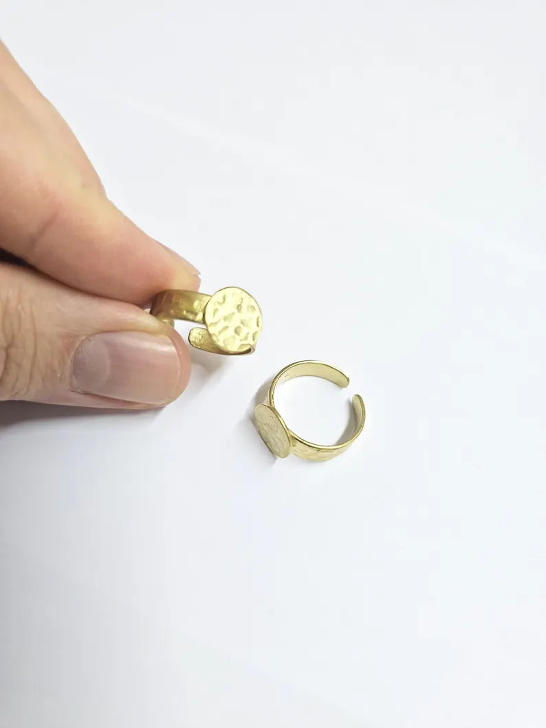 Hammered Adjustable Ring Base, Raw Brass Ring Blank, Boho Jewelry Making Supplies, 10mm Pad G37350