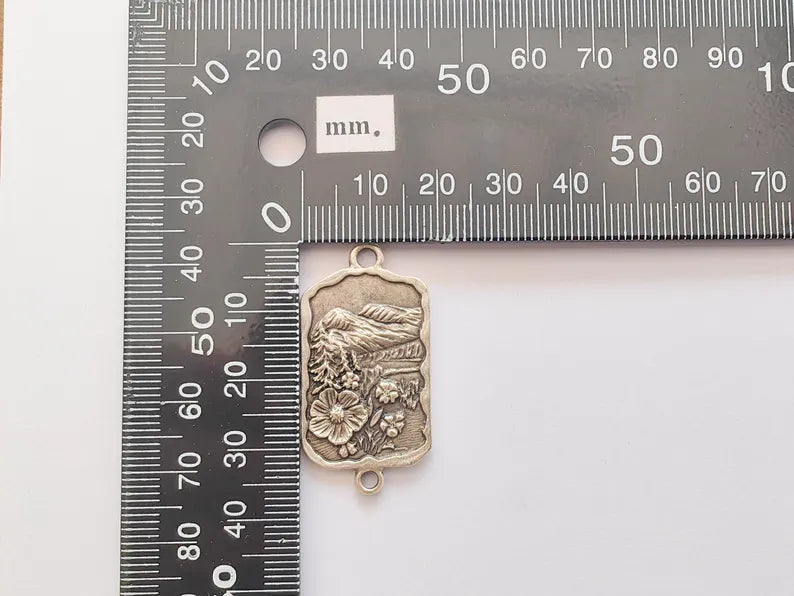 Mountain Landscape Pendant Connector, Antique Silver Plated, Nature Jewelry Supplies, 37x19mm, G37368
