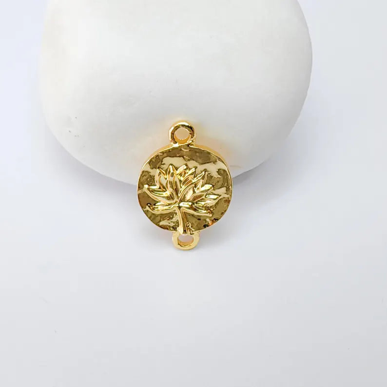 2 Lotus Flower Pendant Connector, 24k Shiny Gold Jewelry Making Supplies, Boho Charm, 21x14mm, G37369