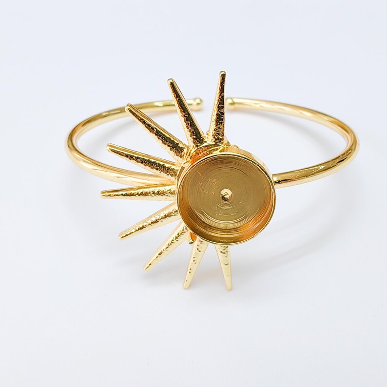 Sunburst Bracelet Bezel, Adjustable Cuff Bangle, 24k Shiny Gold Brass, 14mm G37385