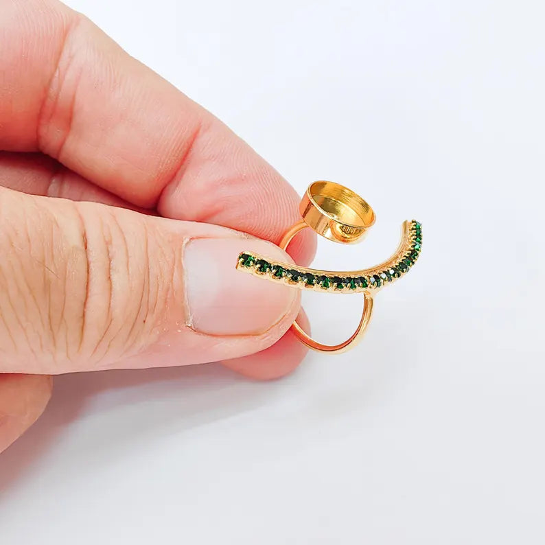 Adjustable Ring Bezel, 10mm Round Bezel Cup, Green Crystal, 24K Gold Plated, G37398