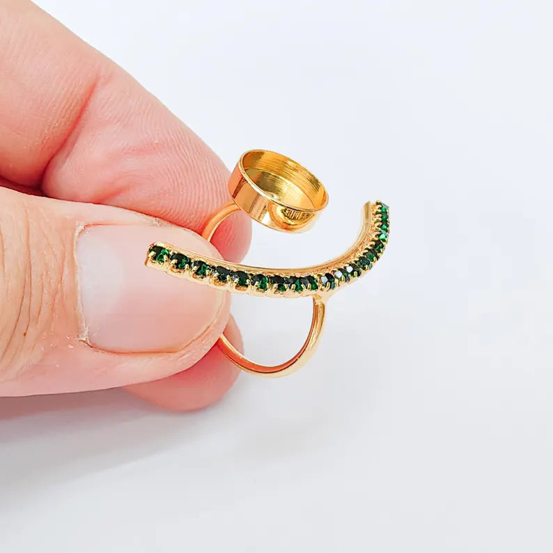 Adjustable Ring Bezel, 10mm Round Bezel Cup, Green Crystal, 24K Gold Plated, G37398
