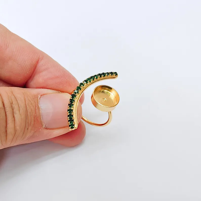 Adjustable Ring Bezel, 10mm Round Bezel Cup, Green Crystal, 24K Gold Plated, G37398