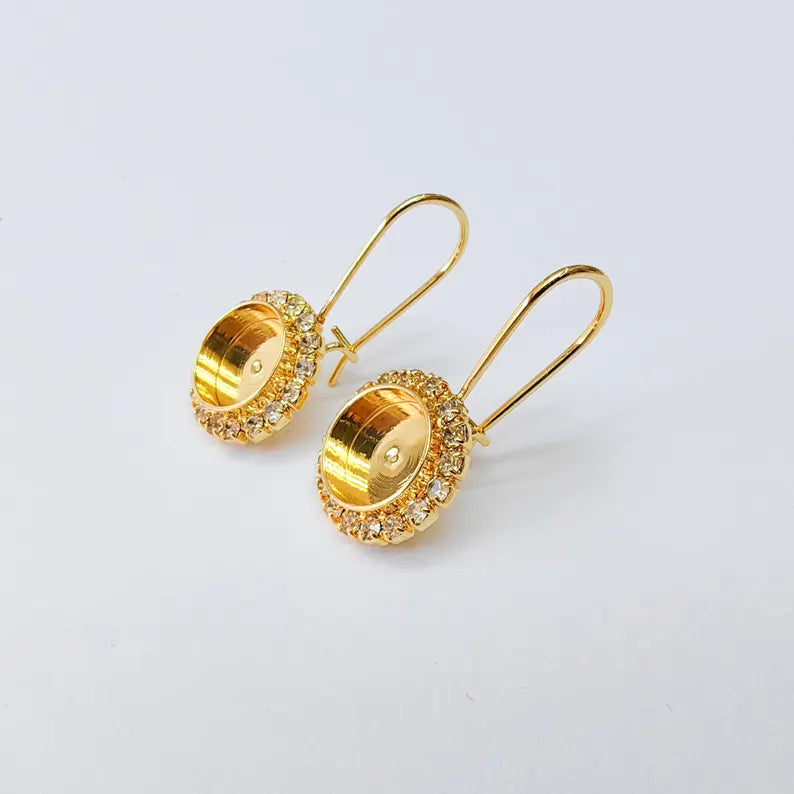 Crystal Hook Earrings with 10mm Bezel, 24k Gold Plated Drop Settings, DIY Jewelry Making, G37400
