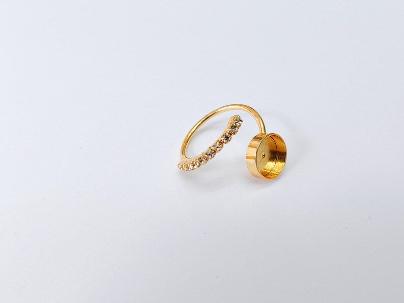 Crystal Adjustable Ring Bezel, 10mm Round Bezel Cup, 24K Gold Brass, G37403