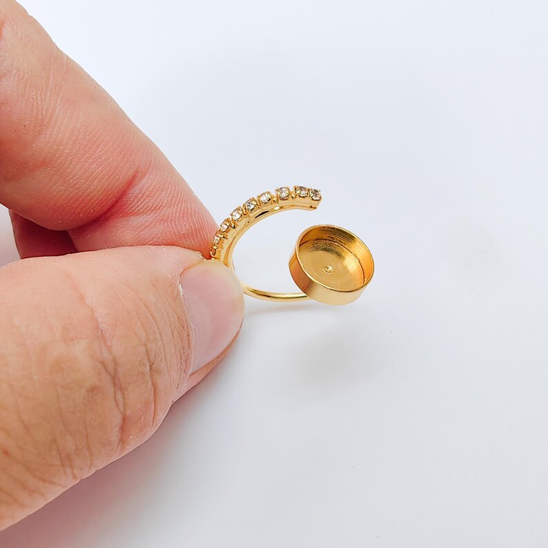 Crystal Adjustable Ring Bezel, 10mm Round Bezel Cup, 24K Gold Brass, G37403