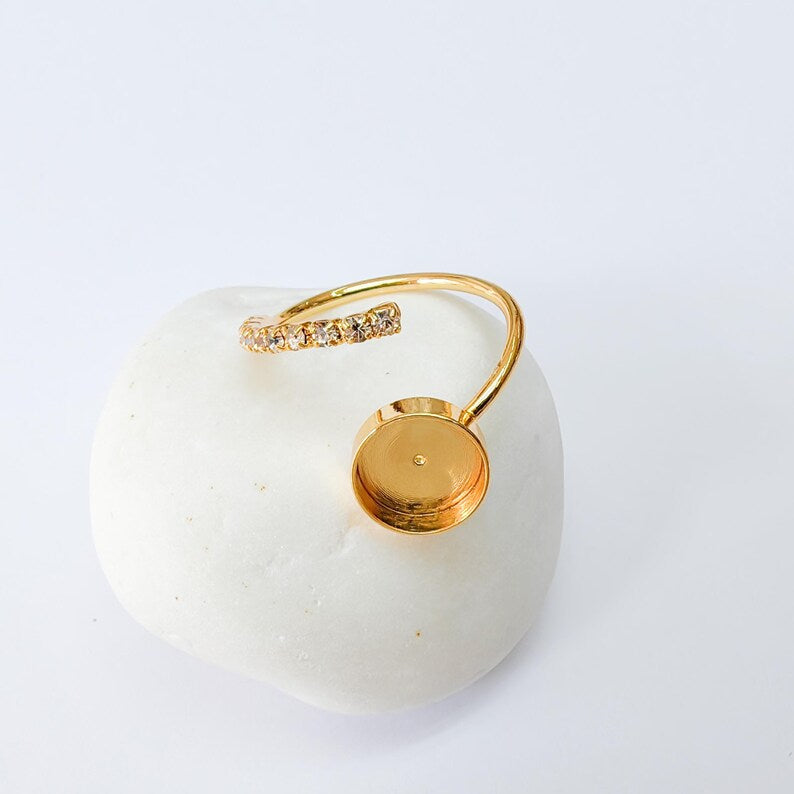 Crystal Adjustable Ring Bezel, 10mm Round Bezel Cup, 24K Gold Brass, G37403