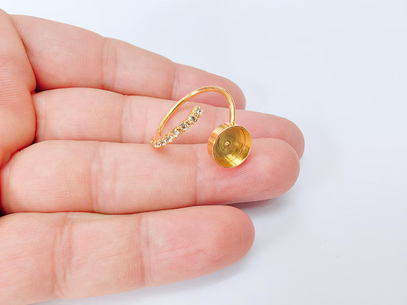 Crystal Adjustable Ring Bezel, 10mm Round Bezel Cup, 24K Gold Brass, G37403