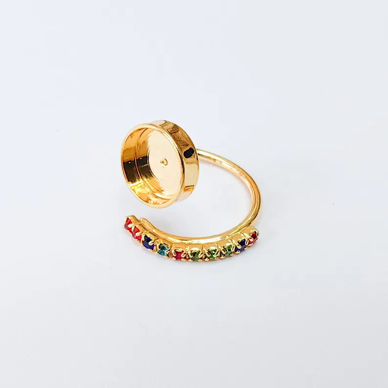 Adjustable Ring Bezel, 10mm Round Bezel Cup, Colorful Crystal, 24K Gold Plated, G37409