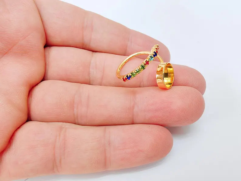 Adjustable Ring Bezel, 10mm Round Bezel Cup, Colorful Crystal, 24K Gold Plated, G37409