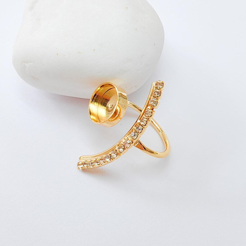 Crystal Adjustable Ring Bezel, 10mm Round Bezel Cup, 24K Gold Brass, G37411