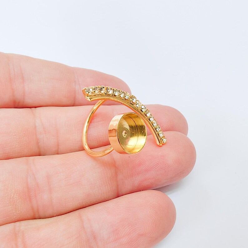 Crystal Adjustable Ring Bezel, 10mm Round Bezel Cup, 24K Gold Brass, G37411