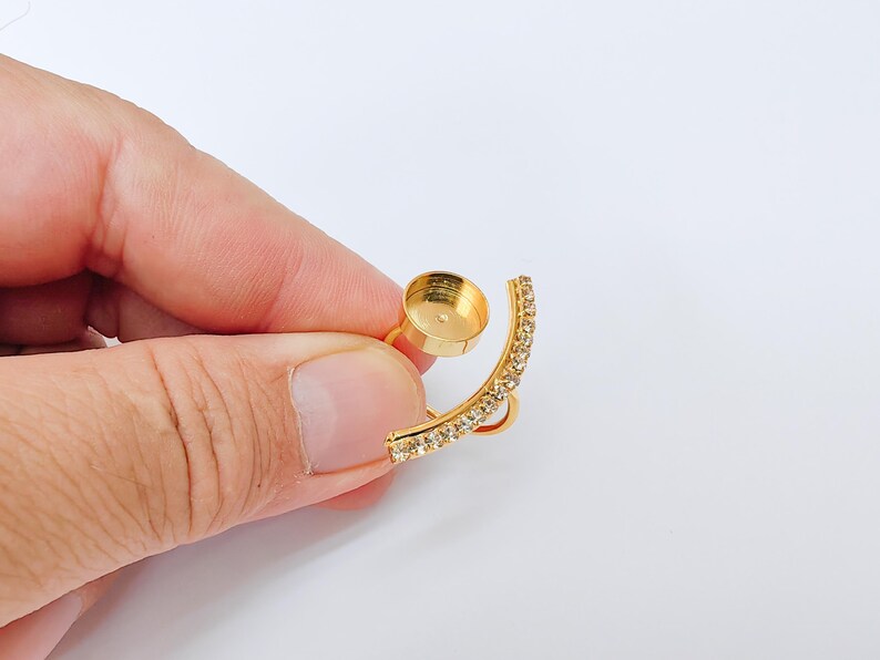 Crystal Adjustable Ring Bezel, 10mm Round Bezel Cup, 24K Gold Brass, G37411