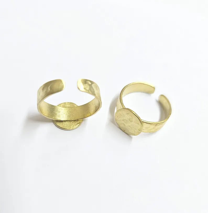 Hammered Adjustable Ring Base, Raw Brass Ring Blank, Boho Jewelry Making Supplies, 10mm Pad G37350