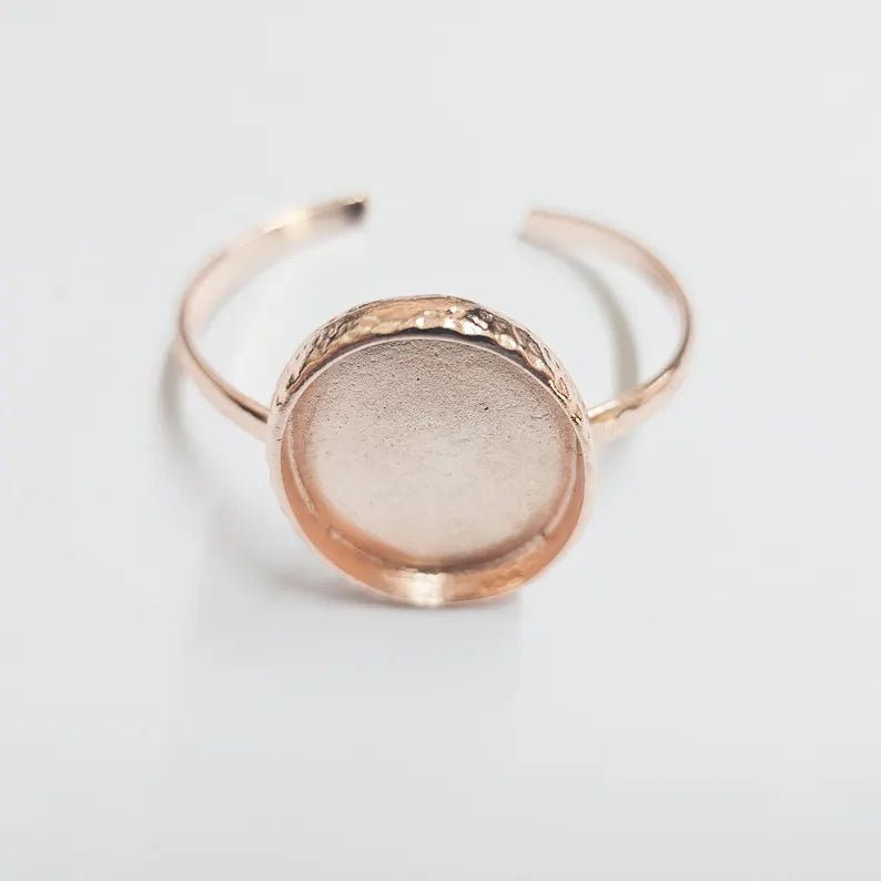 Hammered Bracelet Bezel, Adjustable Cuff Blank, Rose Gold Plated Jewelry Supplies, 40x30mm G37358