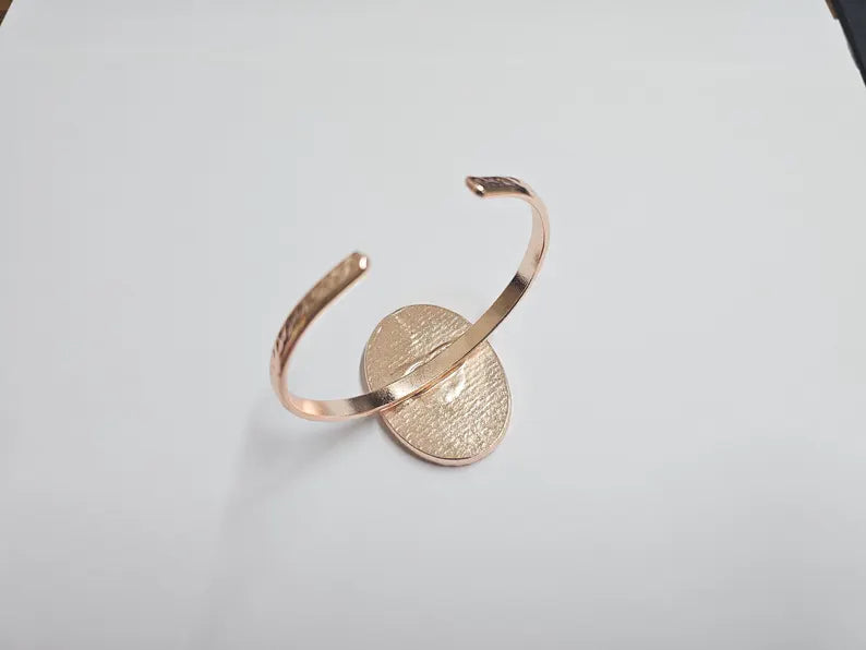 Hammered Bracelet Bezel, Adjustable Cuff Blank, Rose Gold Plated Jewelry Supplies, 40x30mm G37358