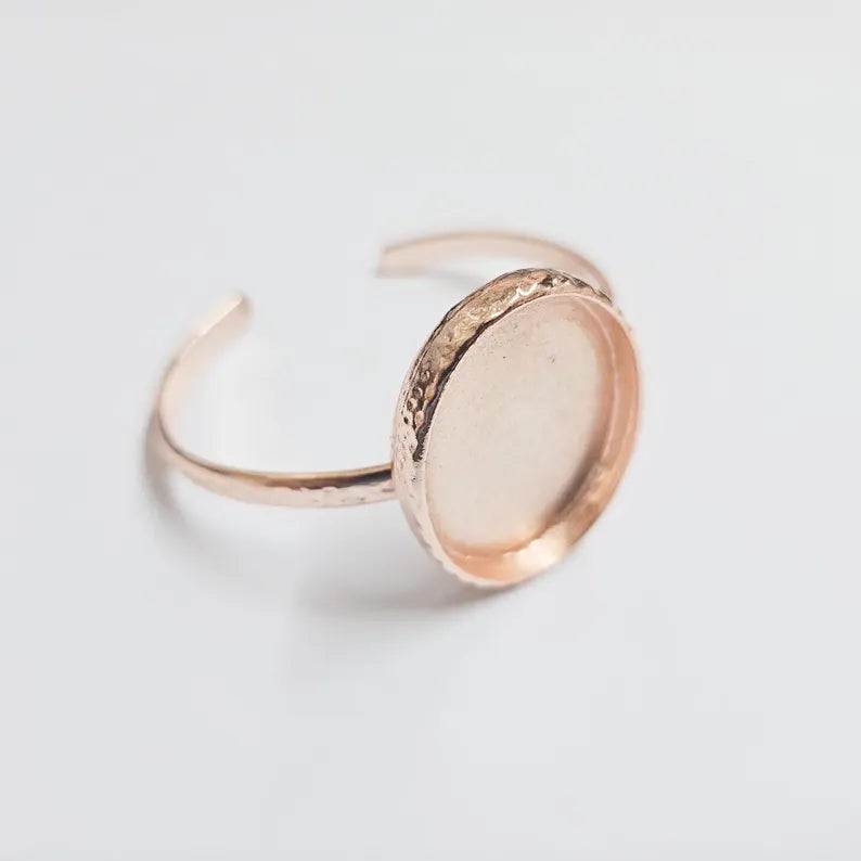 Hammered Bracelet Bezel, Adjustable Cuff Blank, Rose Gold Plated Jewelry Supplies, 40x30mm G37358