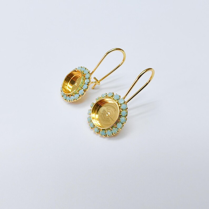 Turquoise Crystal Hook Earrings with 10mm Bezel, 24k Gold Plated Drop Settings, DIY Jewelry Making, G37418