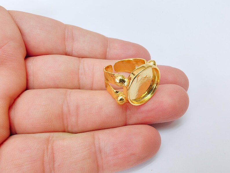 Adjustable Ring Base with 16mm Bezel, Shiny Gold Plated Brass, Nickel Free Lead Free, Jewelry Making Supplies, G37423