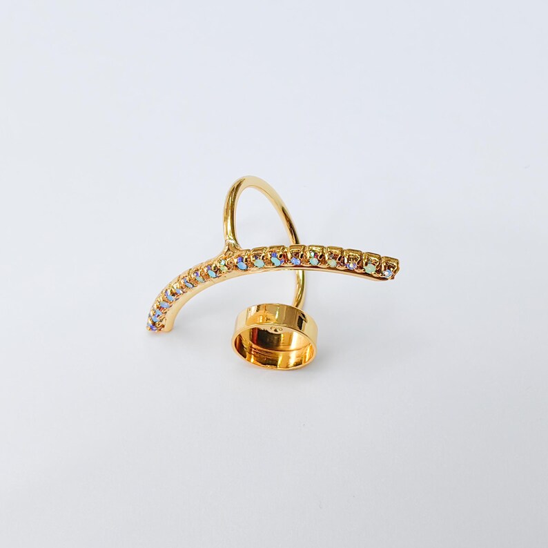 Rainbow Crystal Adjustable Ring Bezel, 10mm Round Bezel Cup, 24K Gold Brass, G37425