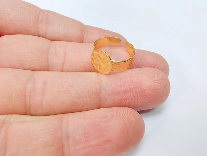 Adjustable Ring Base with 10mm Round Blank, 24k Shiny Gold Plated, Nickel Free Lead Free, Jewelry Making Supplies, G37427