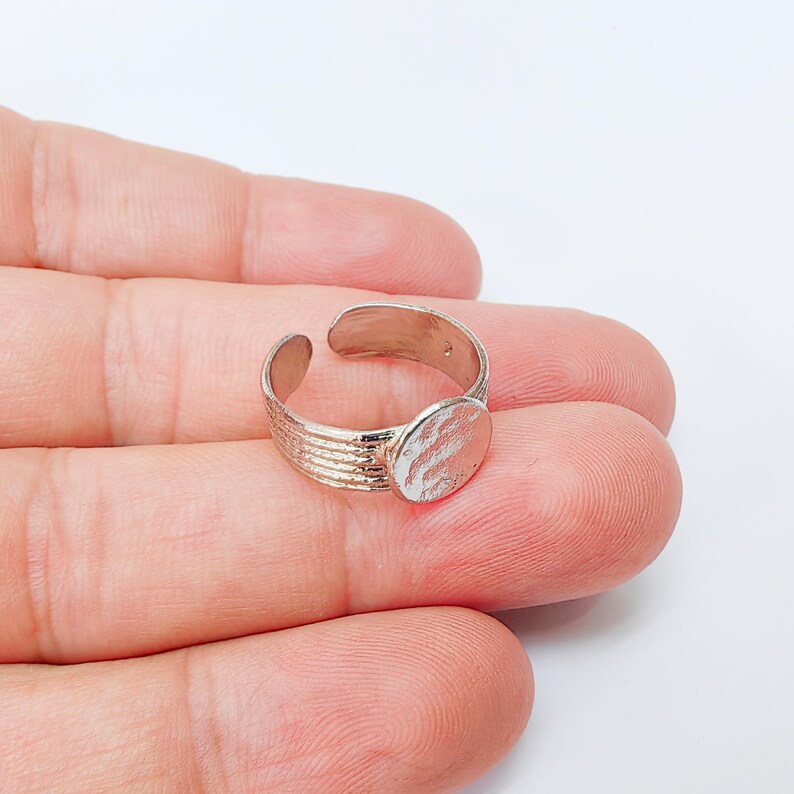 Adjustable Ring Base with 10mm Round Blank, Shiny Silver Plated Brass, Nickel Free Lead Free, Jewelry Making Supplies, G37442