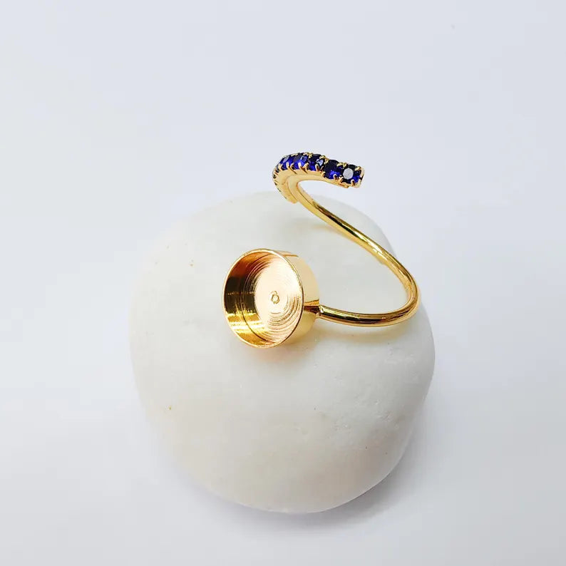 Adjustable Ring Bezel, 10mm Round Bezel Cup, Navy Blue Crystal, 24K Gold Plated, G37446