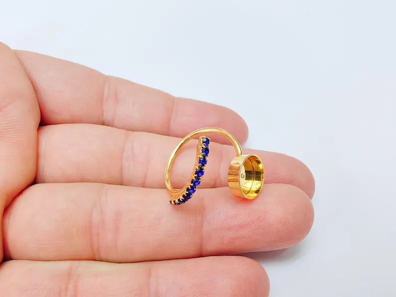 Adjustable Ring Bezel, 10mm Round Bezel Cup, Navy Blue Crystal, 24K Gold Plated, G37446