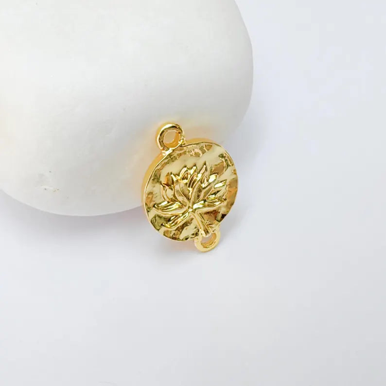 2 Lotus Flower Pendant Connector, 24k Shiny Gold Jewelry Making Supplies, Boho Charm, 21x14mm, G37369