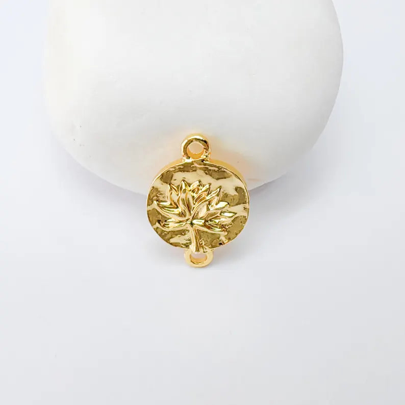 2 Lotus Flower Pendant Connector, 24k Shiny Gold Jewelry Making Supplies, Boho Charm, 21x14mm, G37369