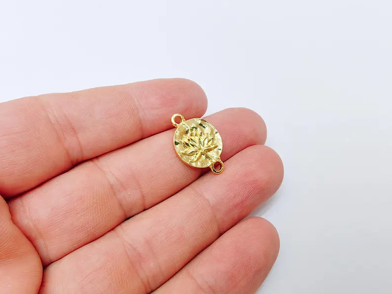 2 Lotus Flower Pendant Connector, 24k Shiny Gold Jewelry Making Supplies, Boho Charm, 21x14mm, G37369