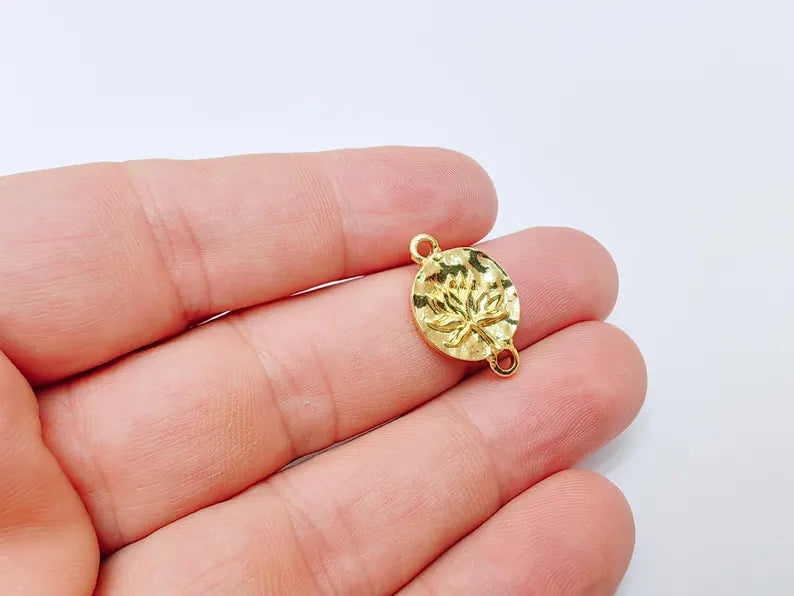 2 Lotus Flower Pendant Connector, 24k Shiny Gold Jewelry Making Supplies, Boho Charm, 21x14mm, G37369