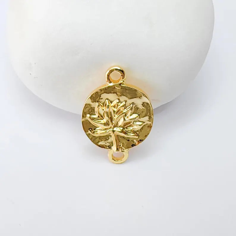 2 Lotus Flower Pendant Connector, 24k Shiny Gold Jewelry Making Supplies, Boho Charm, 21x14mm, G37369