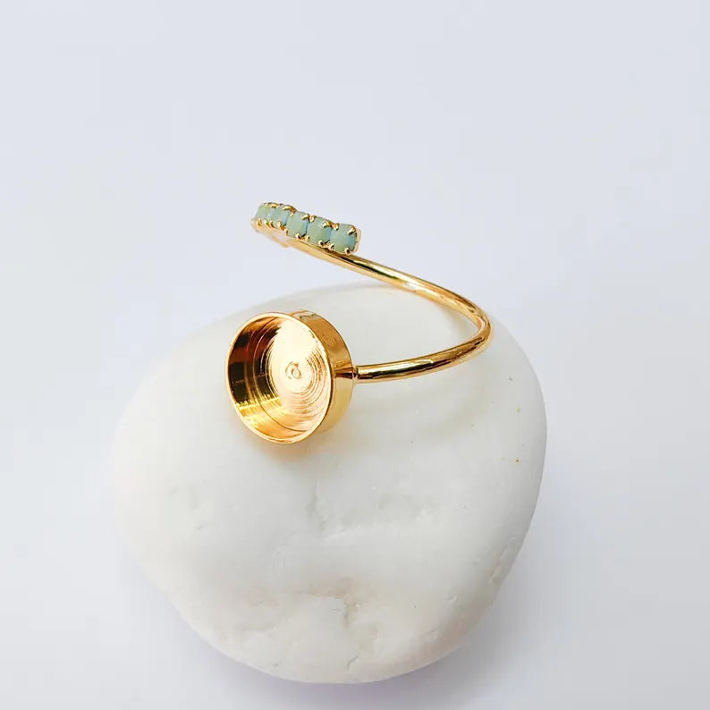 Adjustable Ring Bezel, 10mm Round Bezel Cup, Turquoise Blue Crystal, 24K Gold Plated, G37449