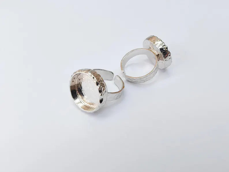 Adjustable Ring Base 16mm Bezel, Shiny Silver Plated Brass Ring, Cabochon Resin Setting, DIY Jewelry Making, G37450
