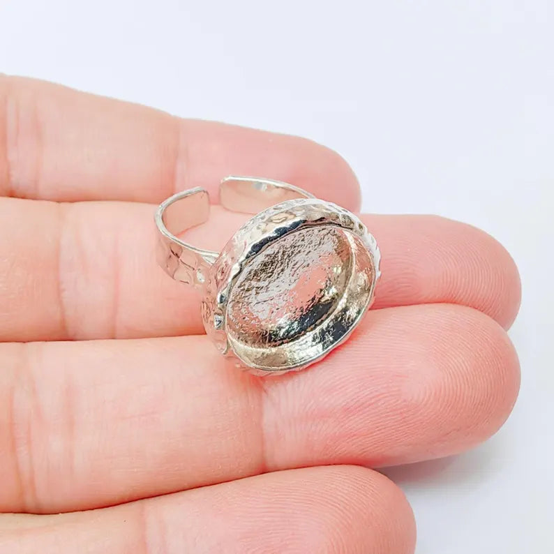 Adjustable Ring Base 16mm Bezel, Shiny Silver Plated Brass Ring, Cabochon Resin Setting, DIY Jewelry Making, G37450