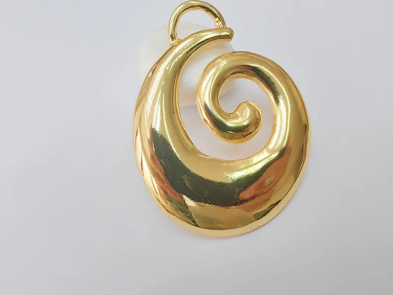 Large Spiral Pendant, 24k Shiny Gold Statement Jewelry Making, 93x76mm, G37373