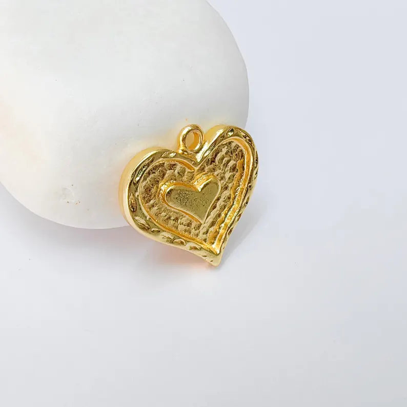 Heart Charmt Pendant, Double Heart Design, 24k Shiny Gold, 23x23mm, G37374