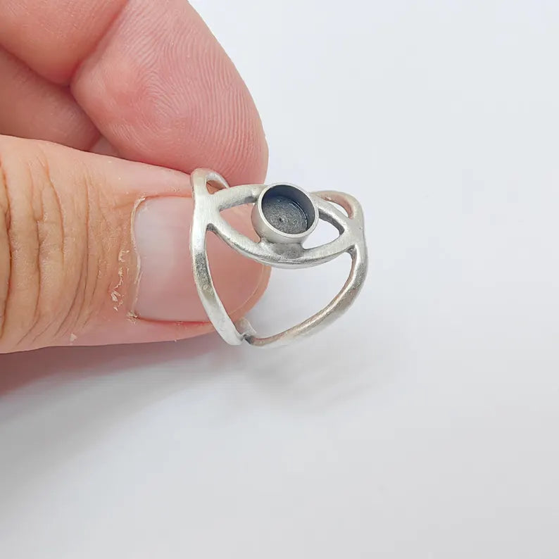 Adjustable Ring Bezel, 6mm Round Bezel Cup Ring Base, Modern Jewelry Making, Antique Silver Plated, G37380