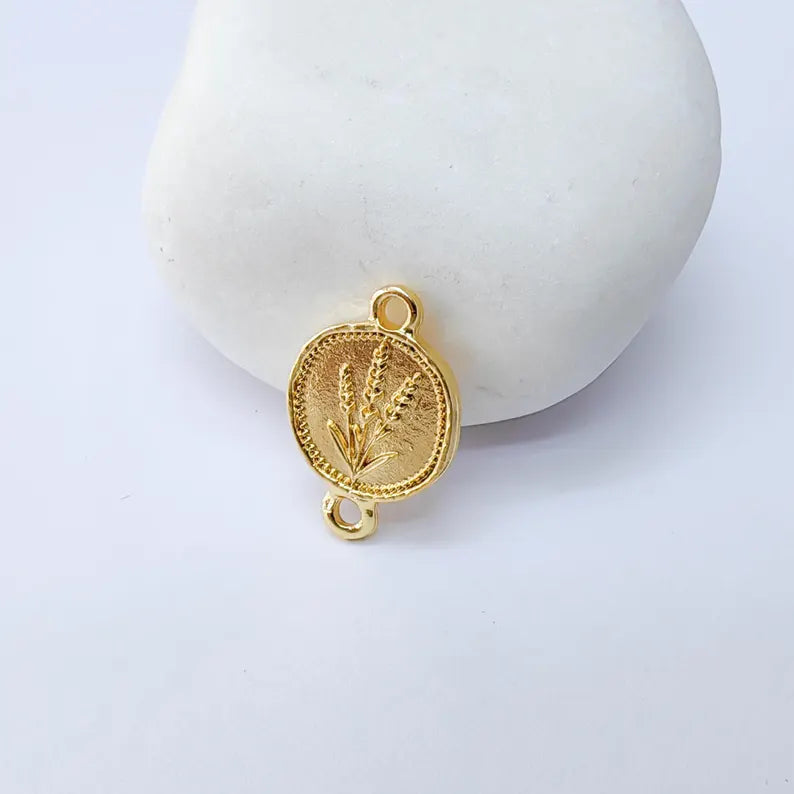 2 Lavender Flower Connector Charm, 20x13mm Double Sided 24k Gold Plated Zamac, Nickel Free Lead Free, Jewelry Making Supplies, G37460