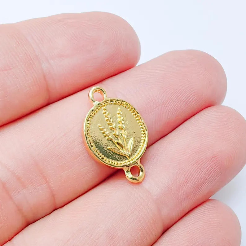 2 Lavender Flower Connector Charm, 20x13mm Double Sided 24k Gold Plated Zamac, Nickel Free Lead Free, Jewelry Making Supplies, G37460