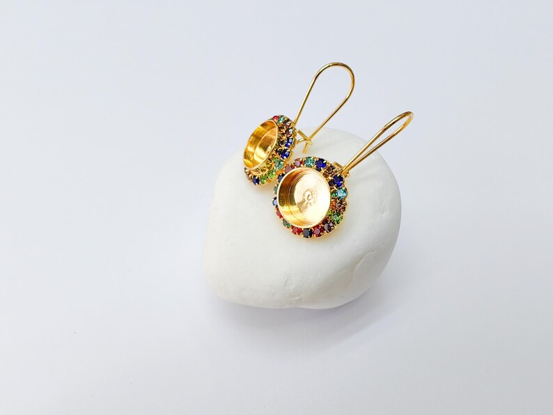 Colorful Crystal Hook Earrings with 10mm Bezel, 24k Gold Plated Drop Settings, DIY Jewelry Making, G37461