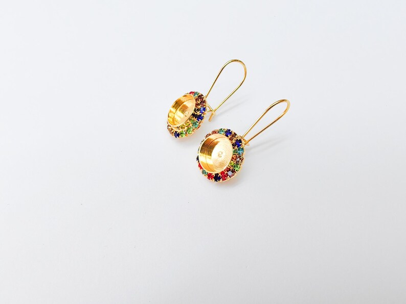 Colorful Crystal Hook Earrings with 10mm Bezel, 24k Gold Plated Drop Settings, DIY Jewelry Making, G37461