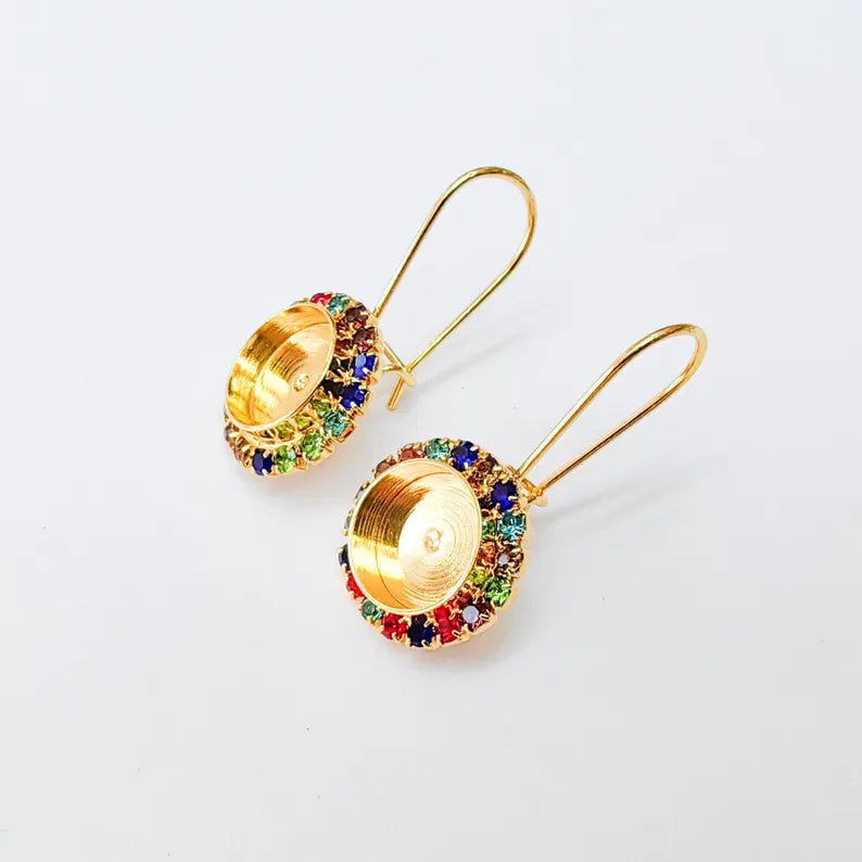 Colorful Crystal Hook Earrings with 10mm Bezel, 24k Gold Plated Drop Settings, DIY Jewelry Making, G37461