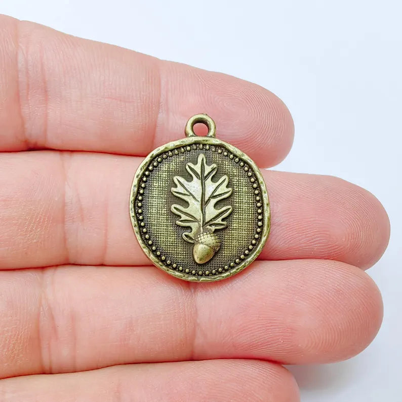 Oak Leaf and Acorn Charm Pendant, Forest Nature Charm, G37463