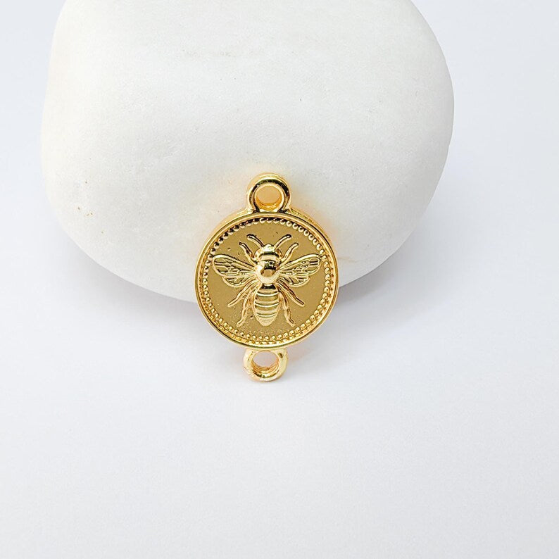 4 Bee Connector Charm, 20x13mm Double Sided 24k Shiny Gold, Nickel Free Lead Free, Jewelry Making Supplies, G37470